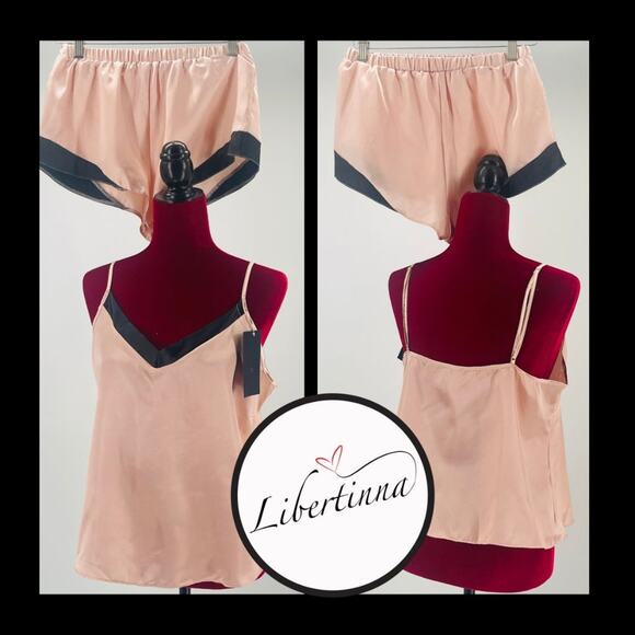 bewicked Other - BEWICKED SZ M Peach Black Satin Short Pajama 2 Piece Set NWT B131